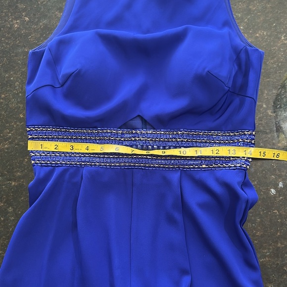 ** HOLIDAY SPECIAL ** IEENA for Mac Duggal blue  jumpsuit with beaded waistband - Picture 8 of 9
